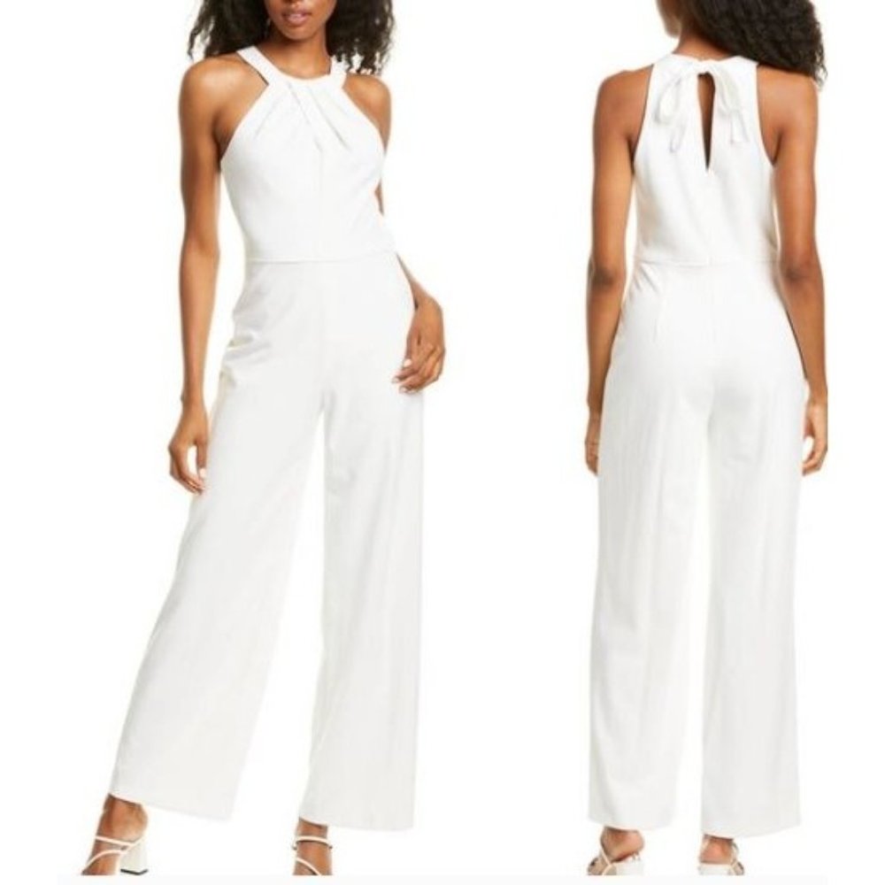 Adrianna Papell Ivory Draped Halter Jumpsuit Size 6